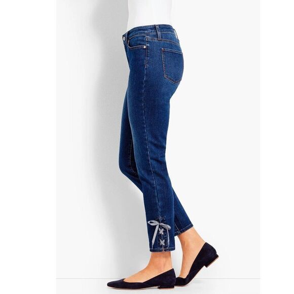 Talbots Jeans Size 8 Flawless Slim Ankle Lace Up Gingham - Picture 2 of 12